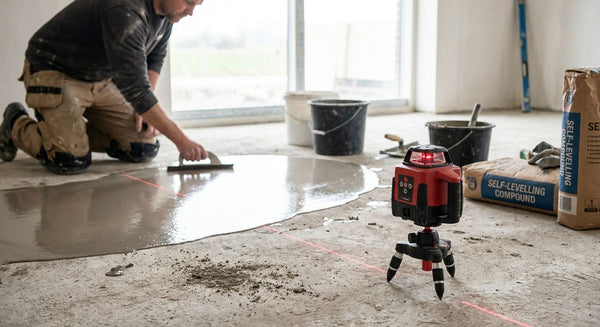 Laser level for floor screeding and self-levelling compound