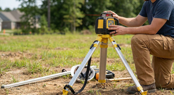 How to set up a rotary laser level outdoors