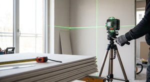 Cross line laser level for plasterboard lining