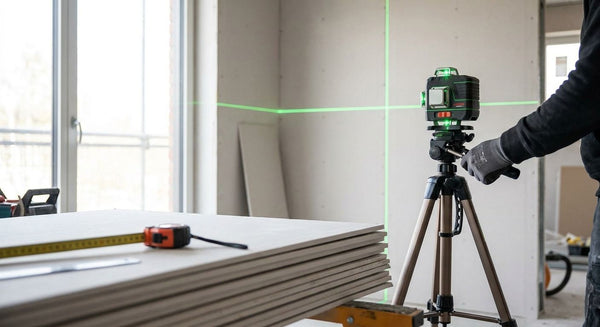 Cross line laser level for plasterboard lining
