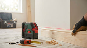 Cross line laser level for skirting board fitting