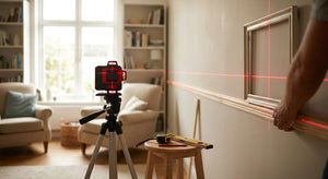 Cross line laser level for picture and dado rails