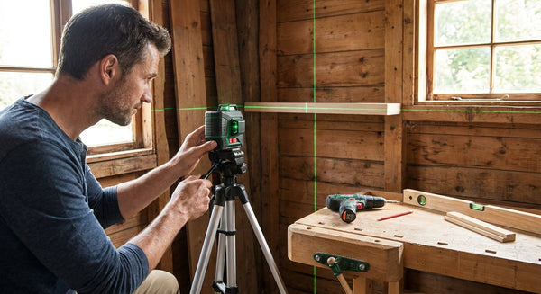Cross line laser level for shelving