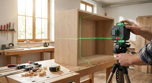 Cross line laser level for cabinet making and joinery