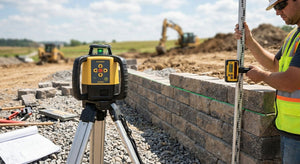 Laser level for retaining wall construction