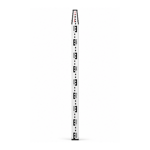 Grettz 4m telescopic levelling staff fully extended, showing white face with black and red E-pattern metric graduations
