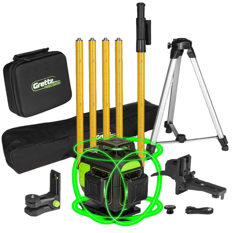 Grettz G4D Green Beam Multi-Line Laser Kit — Tripod & Pole Included