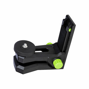 Grettz G4D multi-axis wall mount bracket with rotating thumb screws for fine adjustment, included with the G4D laser