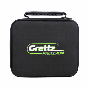 Padded soft carry case with Grettz Precision branding, supplied with the G4D 4D multi-line green beam laser