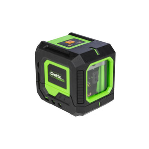 Grettz G2D mini cross line green beam laser level unit, compact cube design with horizontal and vertical green laser ports