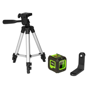 Grettz G2D mini cross line green beam laser level kit with aluminium mini tripod and L-shaped magnetic mounting bracket