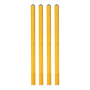 Four yellow telescopic pole sections that combine into the Grettz G4D laser kit's adjustable mounting pole for ceiling and wall work