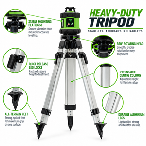 Grettz G60 Red Beam Rotary Laser Level Kit — Tripod, Staff & LR1 Receiver