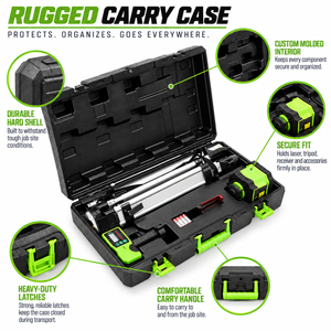 Grettz G60 Red Beam Rotary Laser Level Kit — Tripod, Staff & LR1 Receiver