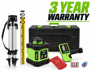 Grettz G60 Red Beam Rotary Laser Level Kit — Tripod, Staff & LR1 Receiver