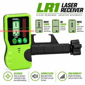 Grettz G60 Red Beam Rotary Laser Level Kit — Tripod, Staff & LR1 Receiver