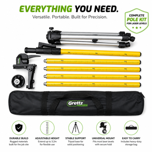 Grettz G4D Green Beam Multi-Line Laser Kit — Tripod & Pole Included