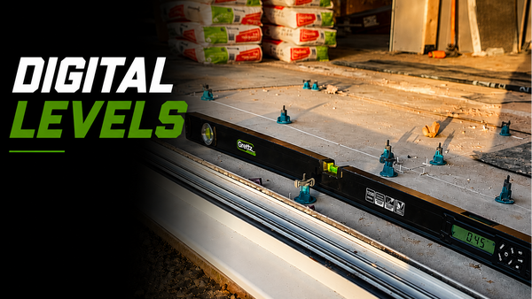Grettz digital spirit levels collection banner — GL60 600mm and GL120 1200mm trade-grade digital levels