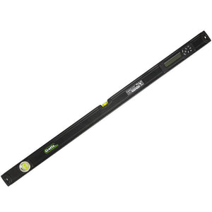 Grettz GL120 1200mm professional digital spirit level showing main LCD readout, dual bubble vials and Grettz Precision branding along its full length