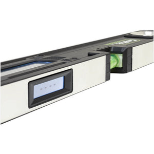 Grettz GL120 digital spirit level dual LCD displays for top and front reading, with side bubble vial in machined housing