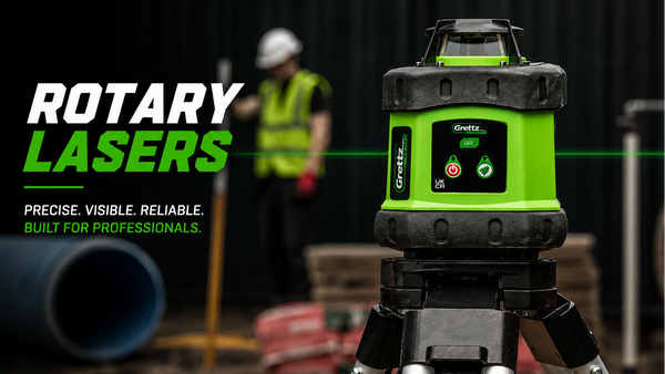 Grettz rotary laser levels collection banner — G60, G70 and G80 red and green beam rotary lasers