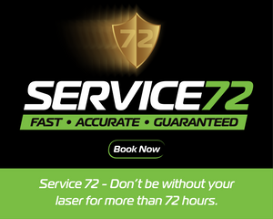 Grettz Service 72 laser level calibration service banner — calibrated and returned within 72 hours, guaranteed